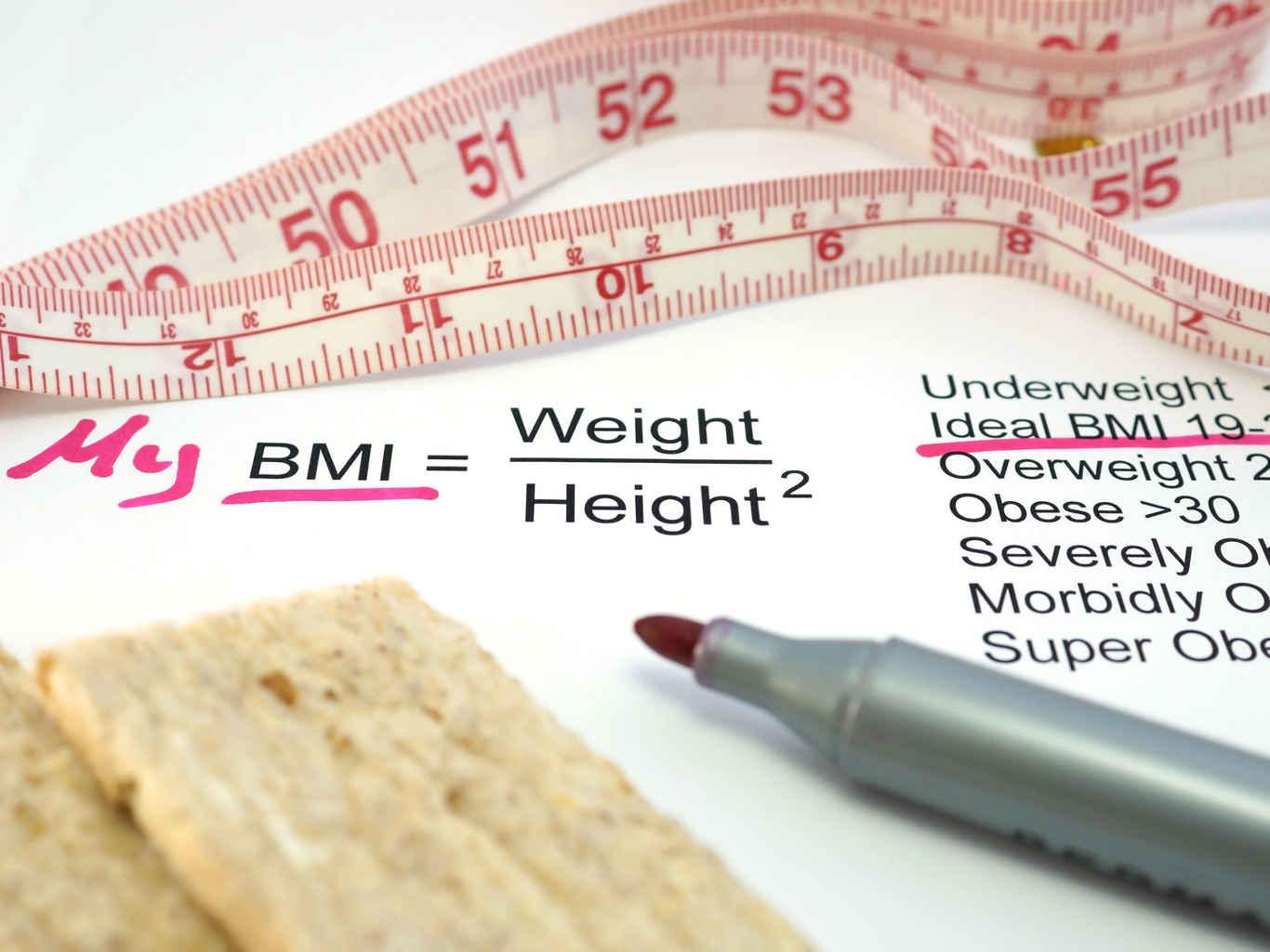BMI = weight / height ^ 2